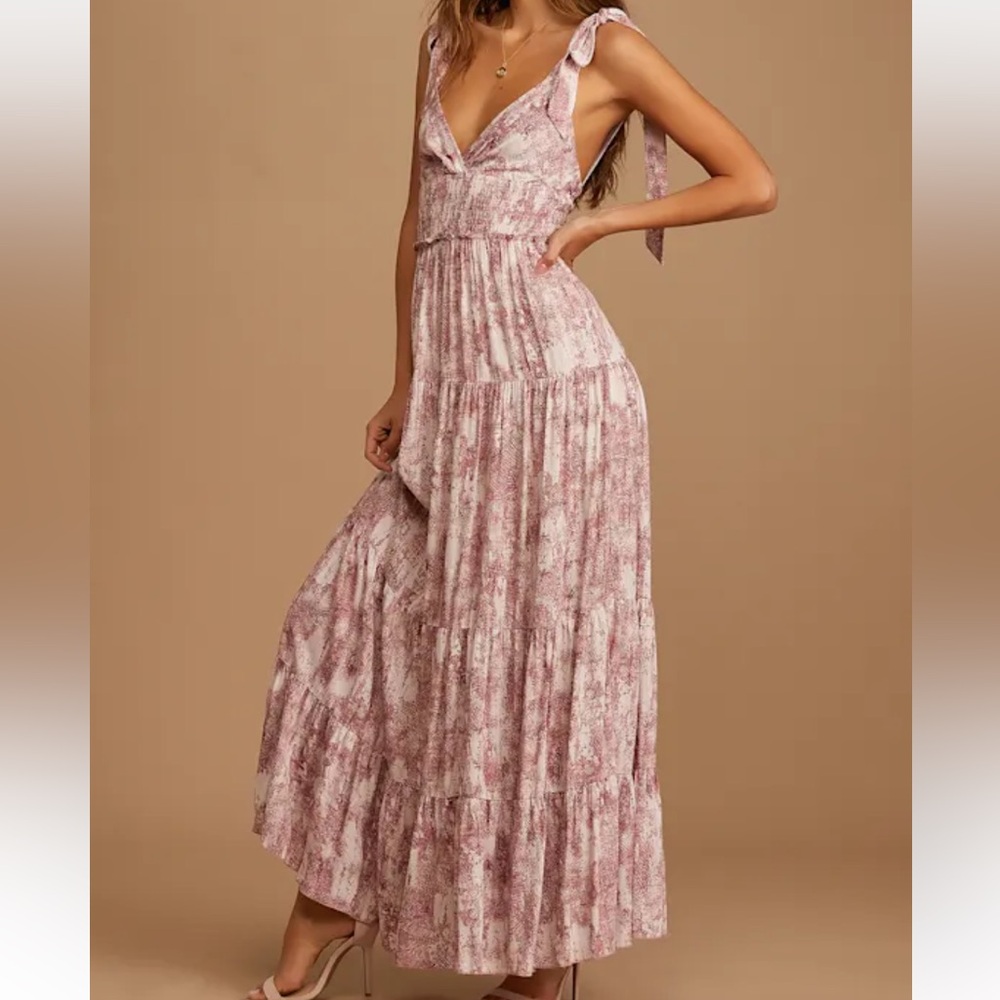 Lulu's Blush Pink Floral Tie-Shoulder Maxi Dress - Picture 2 of 10